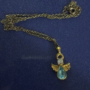 Elegant Gold and Blue Angel Pendant Necklace